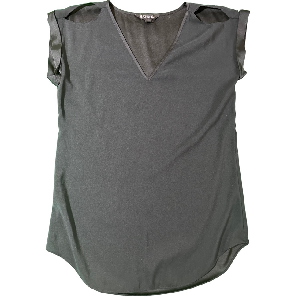 Express Black Asymmetrical Cap Sleeve Blouse